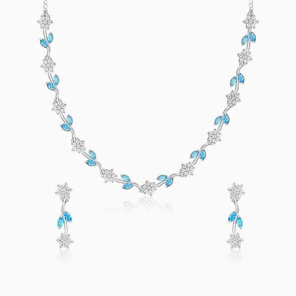 Silver Aqua Blue Floral Set